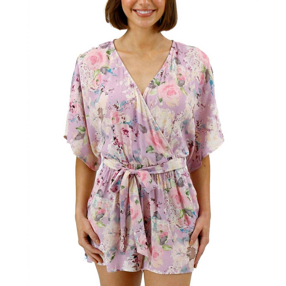 NEW GRACE AND LACE sweetest flowy sleeves romper in purple floral